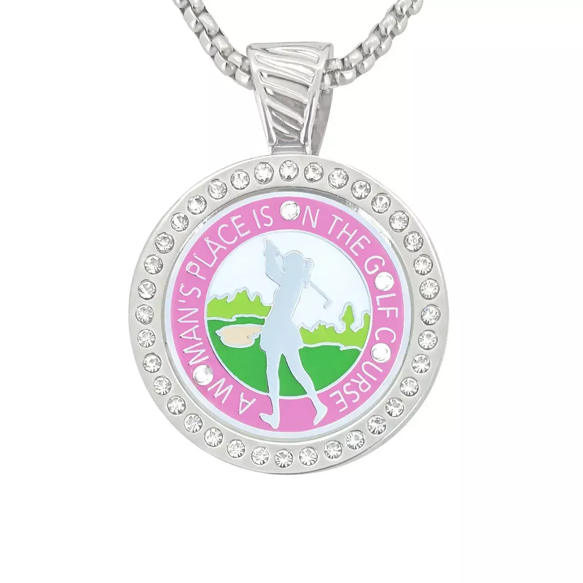 Navika- Chamelion Magnetic Interchangeable “A Woman’s Place is On the Course” Ball Marker Necklace