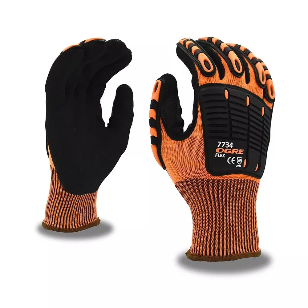 OGRE-FLEX™ Hi Vis Polyester Gloves with Sandy Nitrile Coating, 1 pair