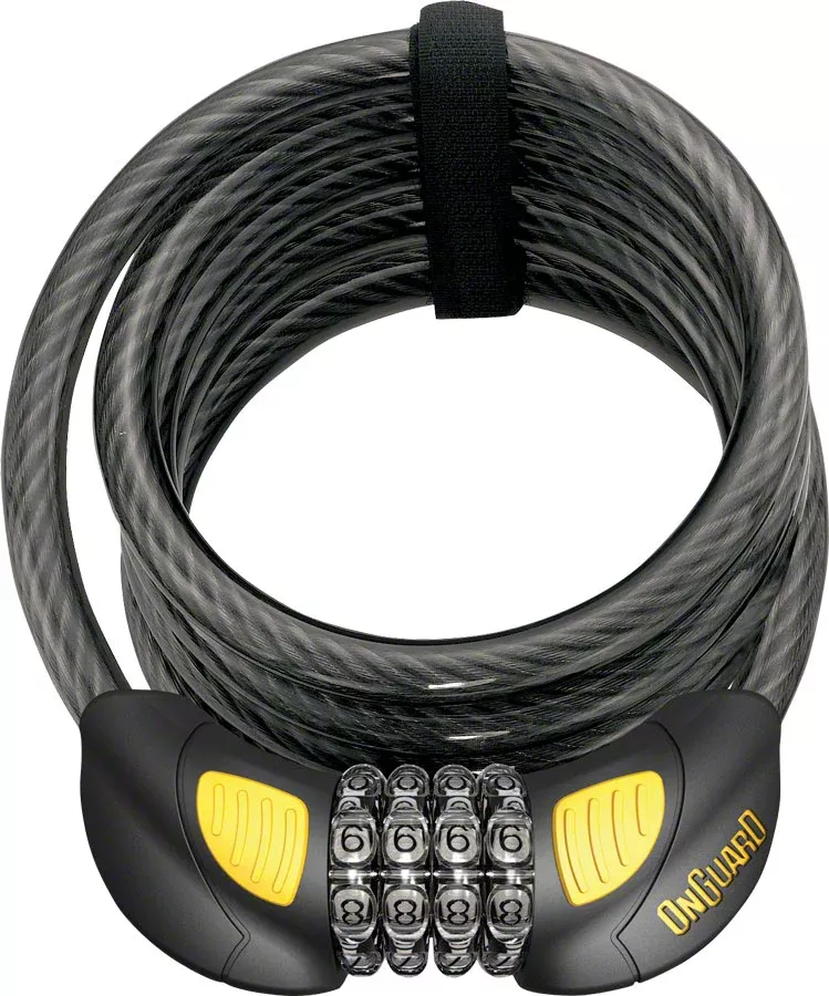 OnGuard Doberman Lighted Combo Cable Lock: 6' x 12 mm Gray/Black/Yellow