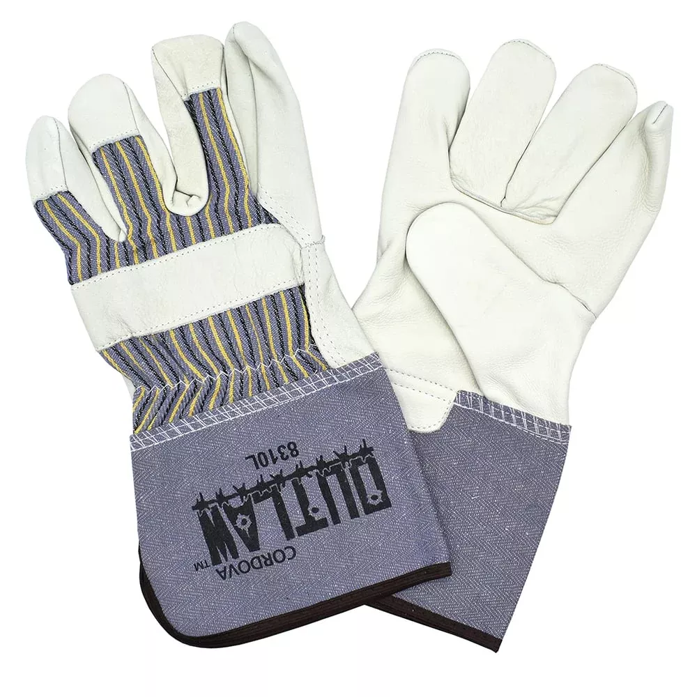 Outlaw™ Premium Leather Palm Glove with Striped Canvas Back + 4.5″ Cuff, 1 dozen (12 pairs)