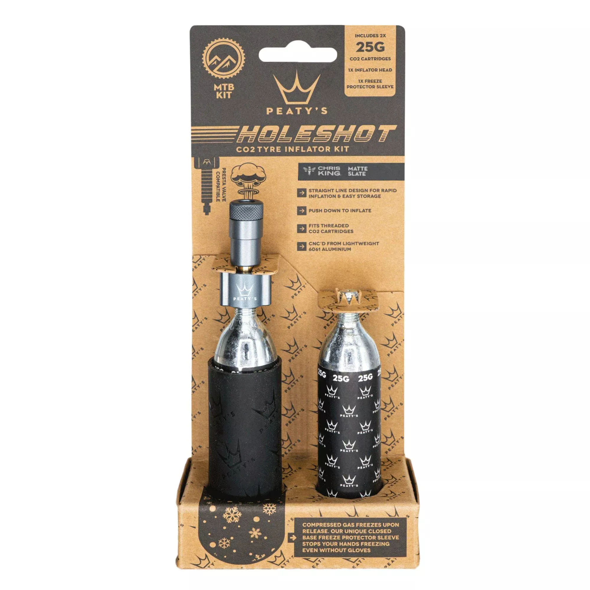 Peaty's Holeshot CO2 MTN Tire Inflator Kit w/2x25g Silver