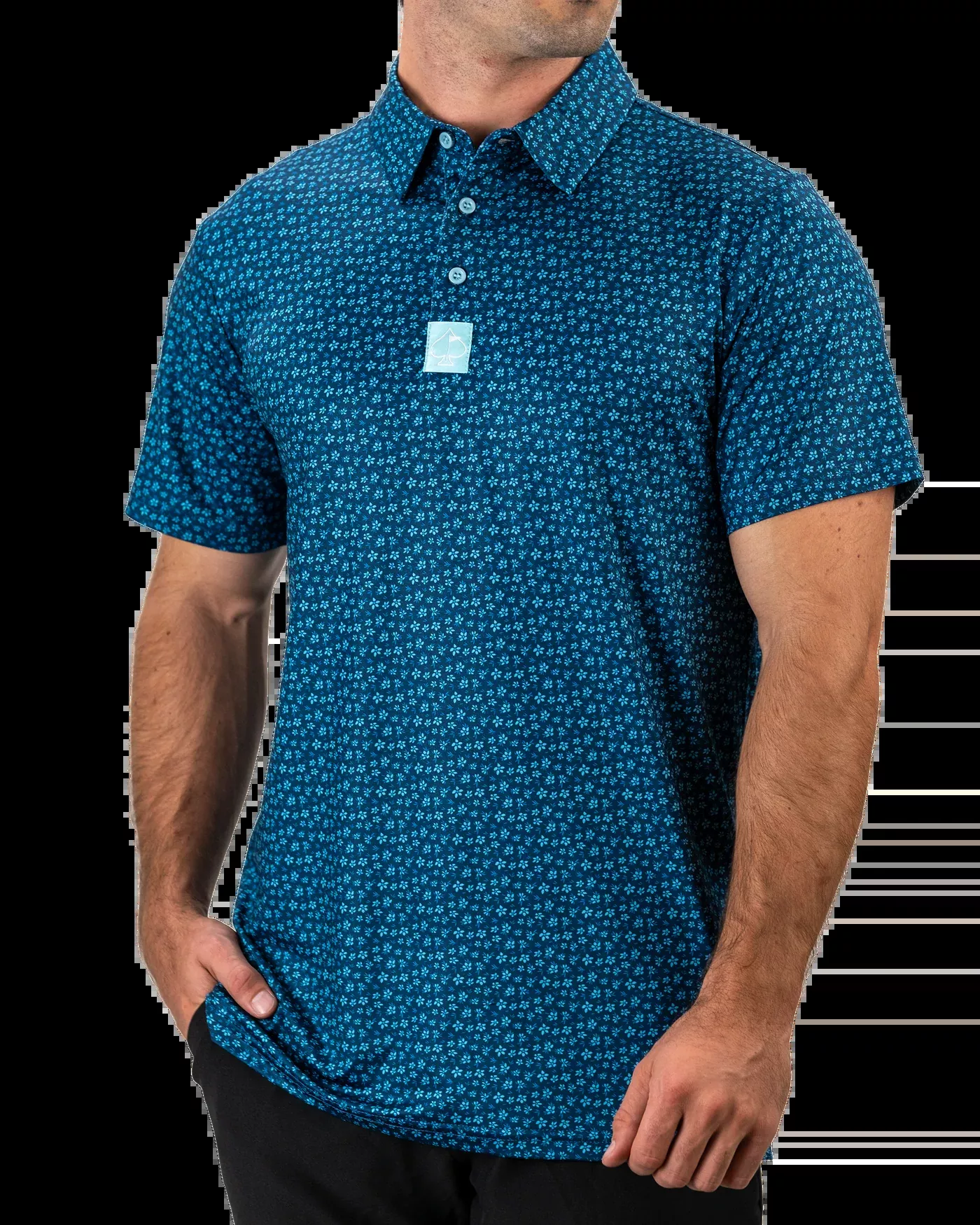 Pins and Aces Micro Floral Blue Short Sleeve Polo