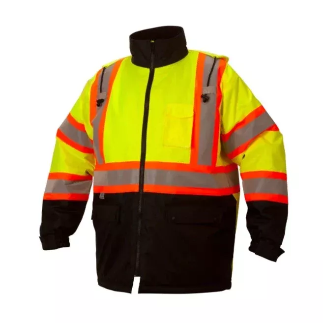 Pyramex Hi Vis Waterproof Parka – Quilted Lining Black Bottom Safety Jacket – X-Back – ANSI Class 3 – RCP32