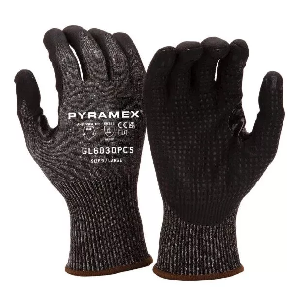 Pyramex Micro-Foam Nitrile Dotted ANSI Cut Level A4 Safety Gloves – GL603DPC5