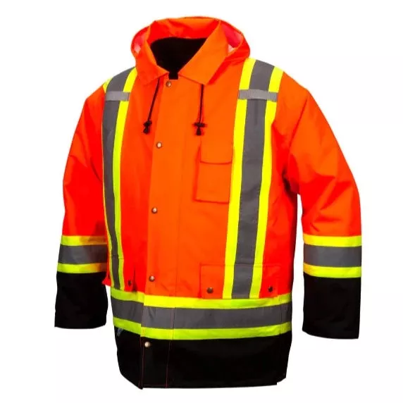 Pyramex Waterproof Hi-Vis Black Bottom Safety Parka – Type R ANSI Class 3 – RC7P35