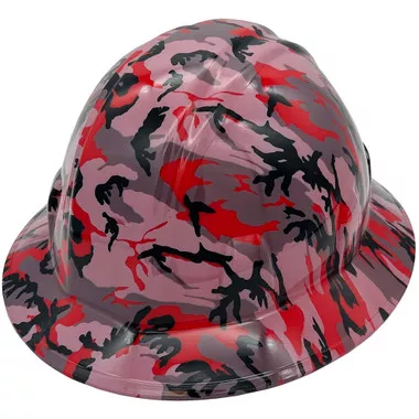 Red Camo Design Full Brim Hydro Dipped Hard Hats