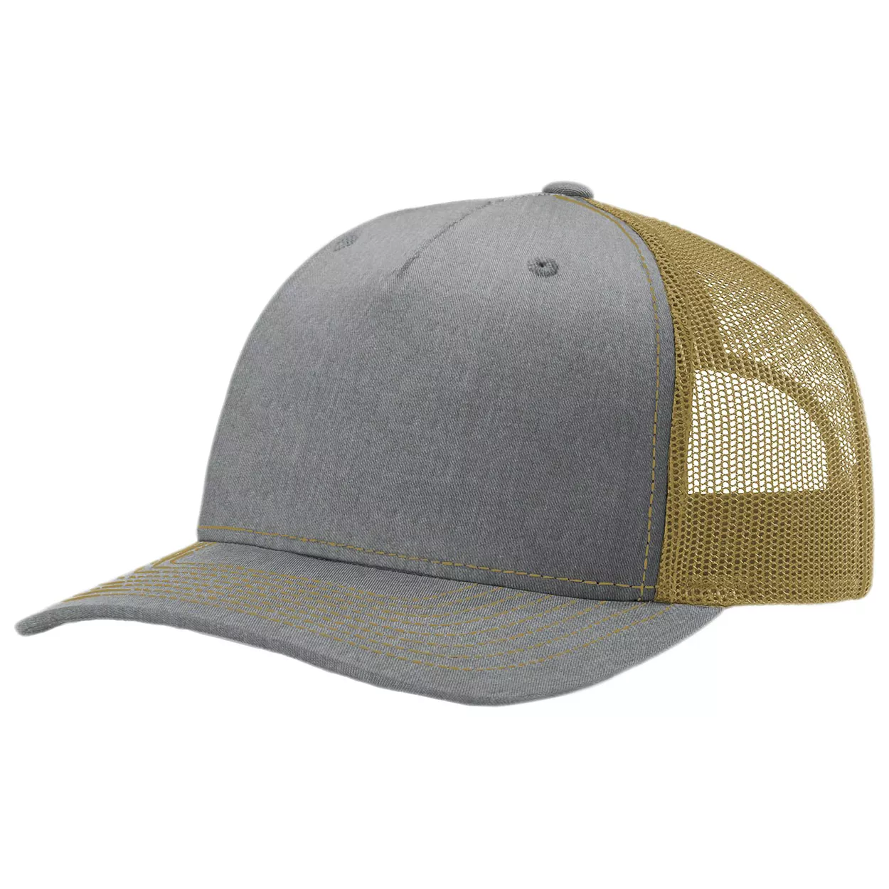 Richardson 112FP Five-Panel Trucker Cap - Heather Grey/Amber Gold