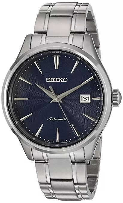 Seiko Men’s Automatic Silver Tone Watch With Blue Dial