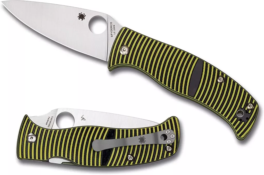 Spyderco Caribbean G-10 Black/Yellow Leaf 3.7″ Plain Edge Folding Pocket Knife (C217GP)