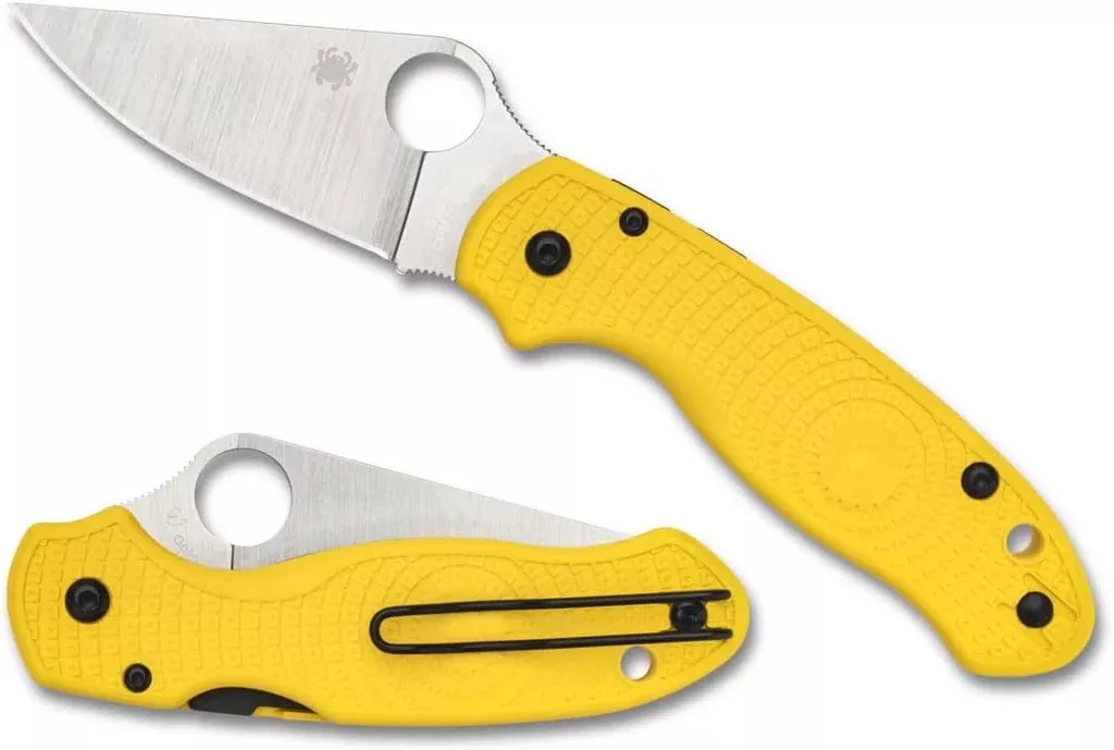 Spyderco Para 3 MagnaCut Salt 2.93″ Plain Edge Lightweight Yellow Handle Folding Pocket Knife (C223PYL)