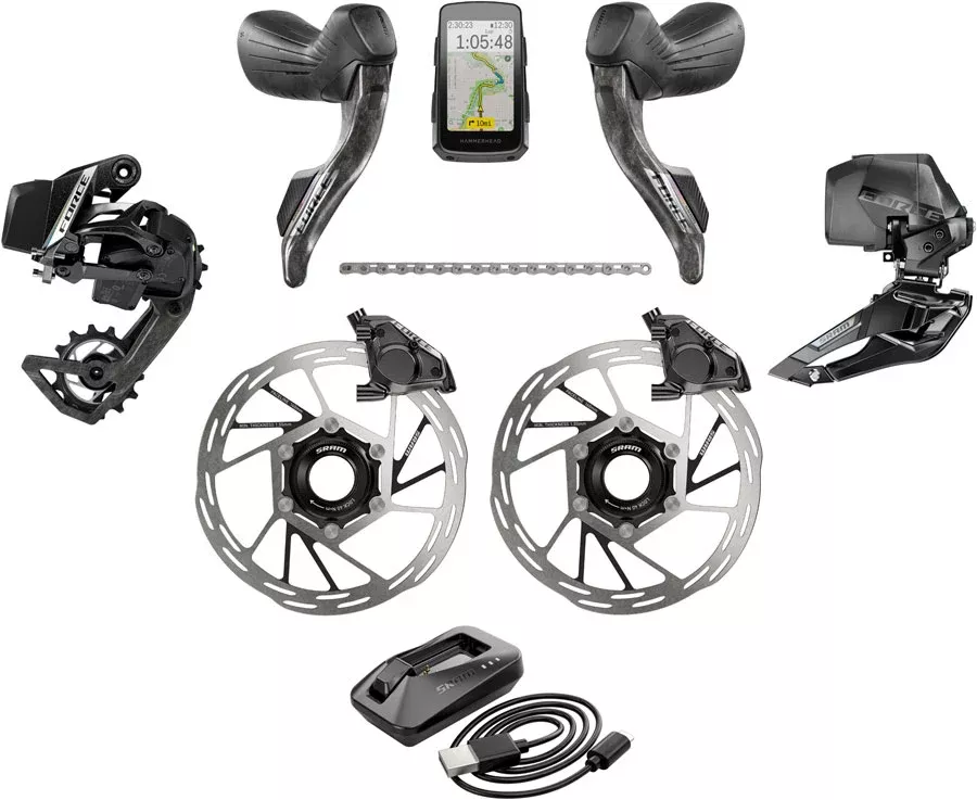 SRAM Force eTap AXS Road Groupset – 2×12-Speed HRD Shift/Brake Levers FM Calipers Rotors Chain F/R Derailleurs Hammerhead Karoo E1