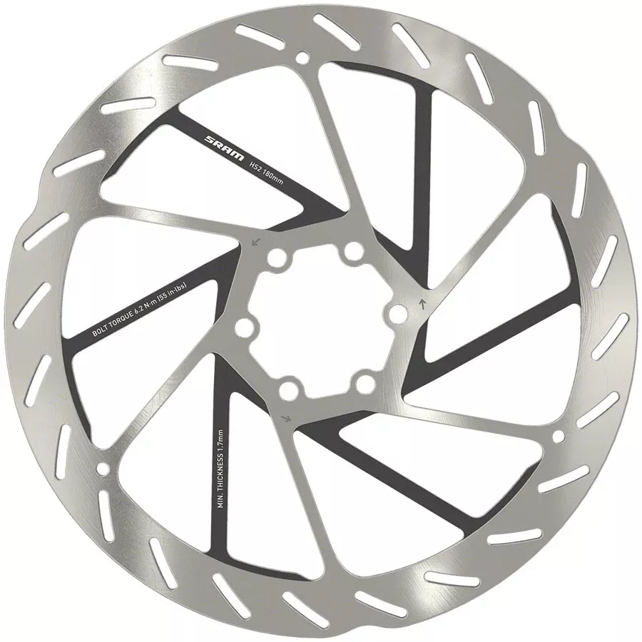 SRAM HS2 Disc Brake Rotor – 180mm 6-Bolt Rounded Silver/Black