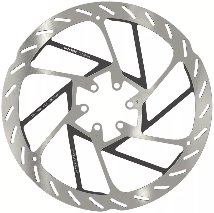 SRAM HS2 Disc Brake Rotor – 200mm 6-Bolt Rounded Silver/Black