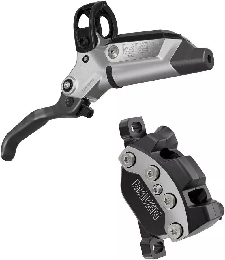 SRAM Maven Ultimate Disc Brake Lever - Front Post Mount 950mm Hose 4-Piston Carbon Lever Blade Ti Hardware Silver/BLK B1