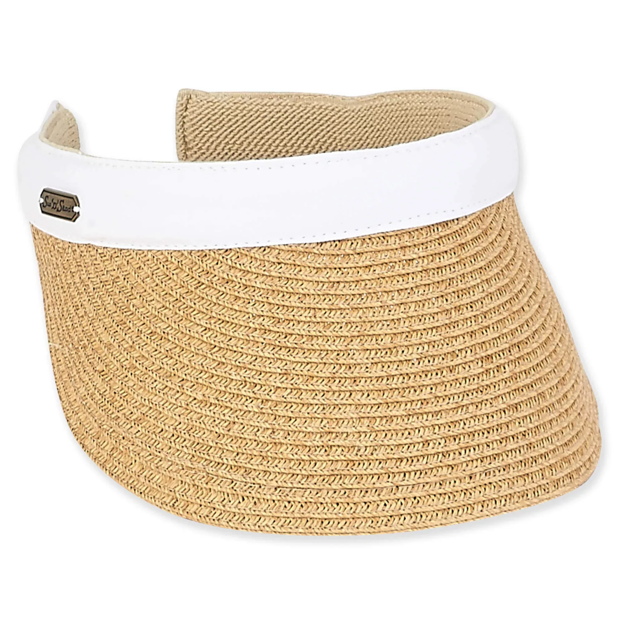 Sun N Sand Braided 3.5" Raffia Brim Clip On Visor-White, Tan, Navy