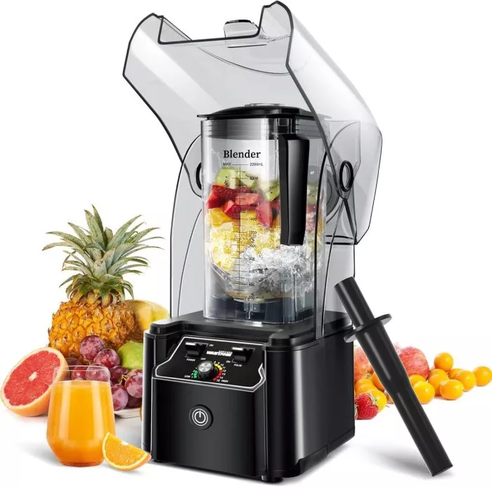 WantJoin Professional Commercial Blender With Shield Quiet Sound Enclosure 2200W Industries Strong and Quiet Professional-Grade Power, Self-Cleaning, Black
