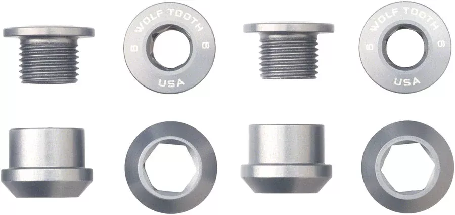 Wolf Tooth 1x Chainring Bolt Set – 6mm Dual Hex Fittings Set/4 Raw Silver
