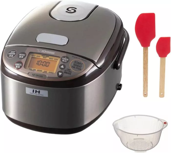 Zojirushi Induction Heating System Rice Cooker and Warmer, 3-Cup with Fuzzy Logic, One-Touch Cooking, and Auto Keep Warm Feature(Dark Brown) Bundle with Rice Washing Bowl and Spatula Set (3 Items)